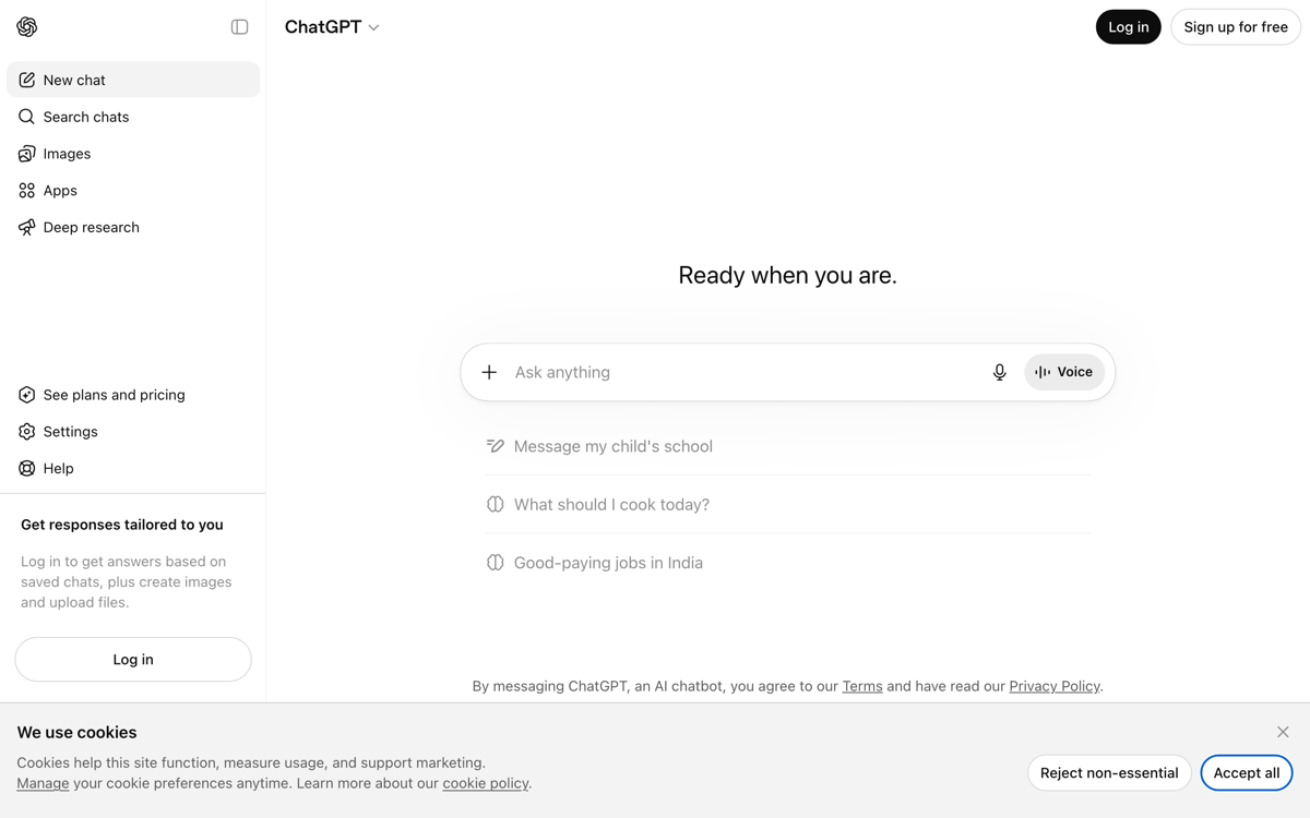 ChatGPT home screen