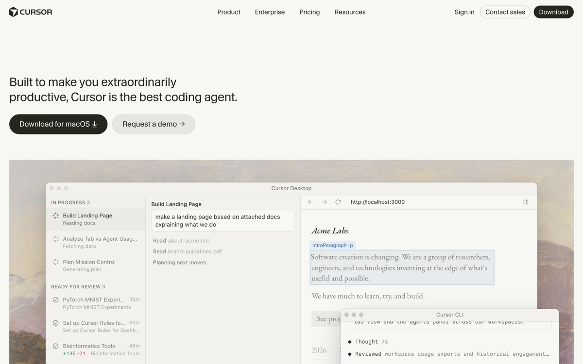 Cursor editor with Agent sidebar