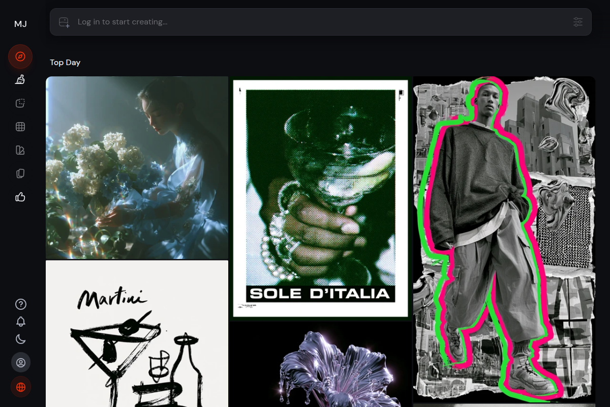 Midjourney explore page showing community-generated images with cinematic and artistic quality