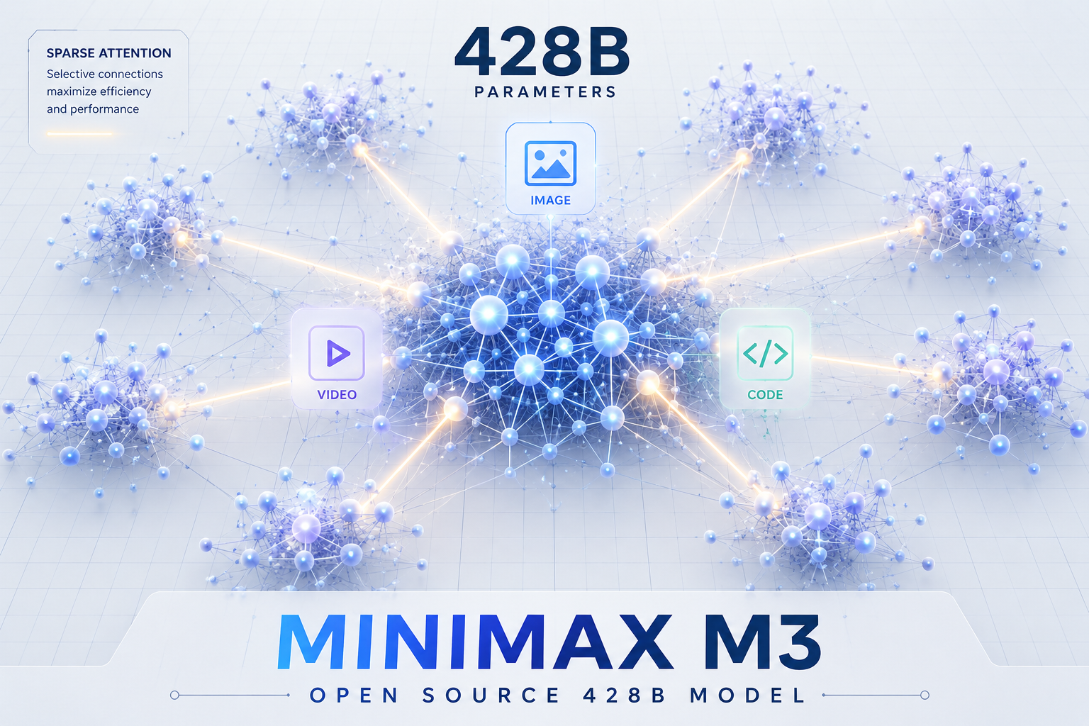 MiniMax M3 featured image with connected AI model nodes on AI Tools Radar